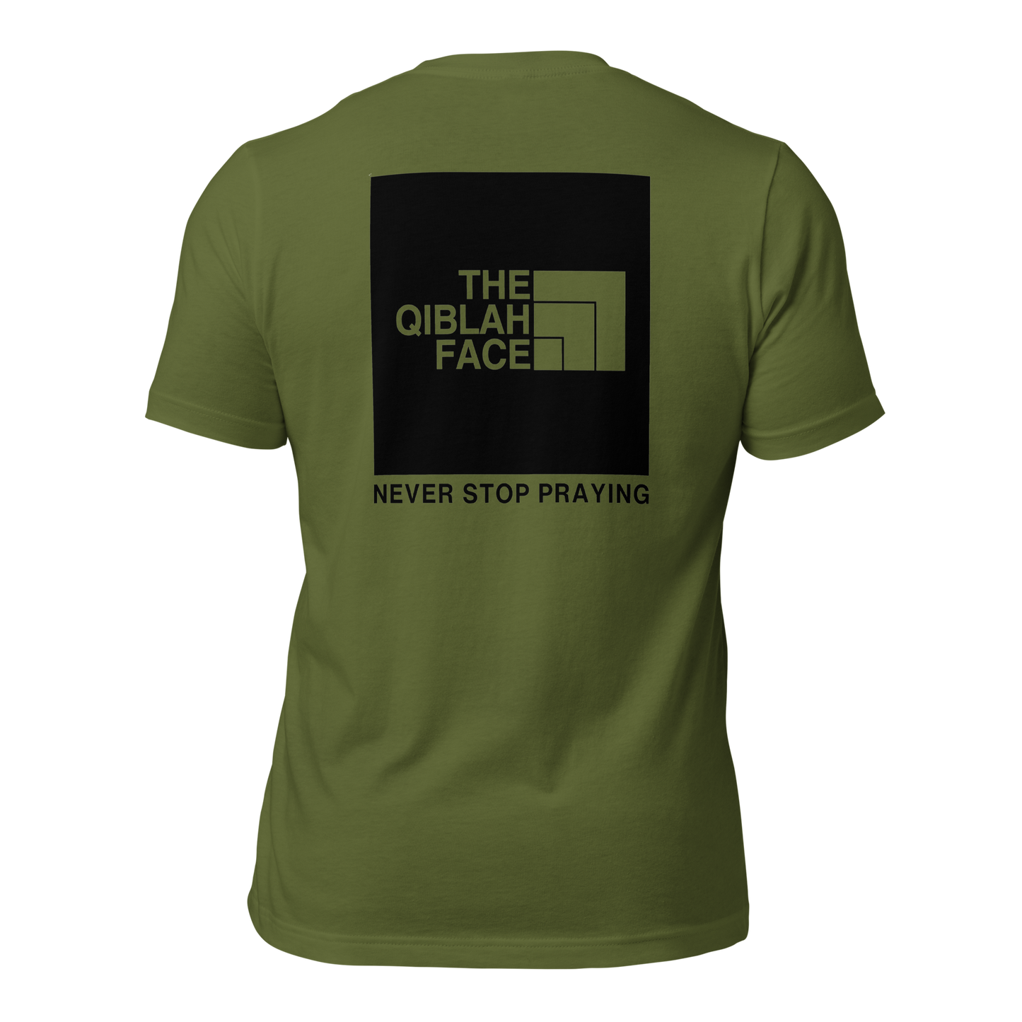 ADULT T-Shirt - THE QIBLAH FACE (Never Stop Praying - Back Logo) - Black