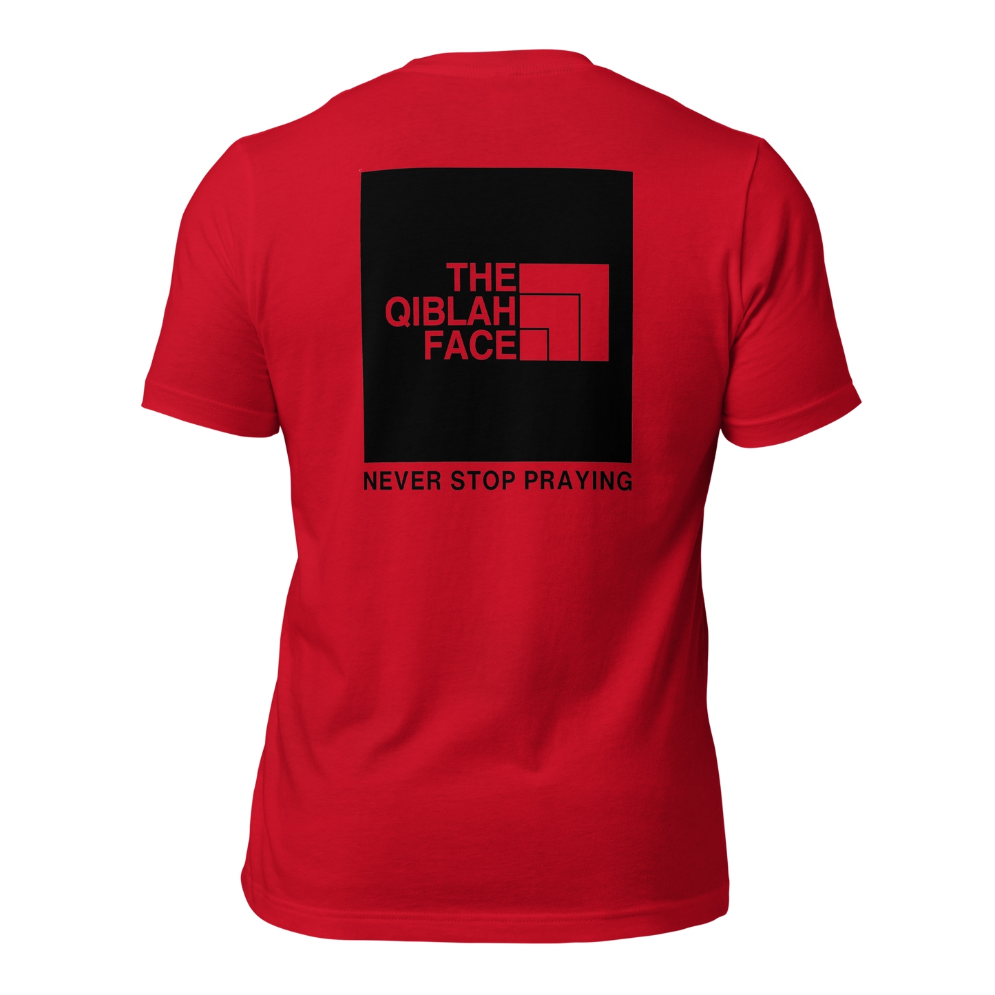 ADULT T-Shirt - THE QIBLAH FACE (Never Stop Praying - Back Logo) - Black