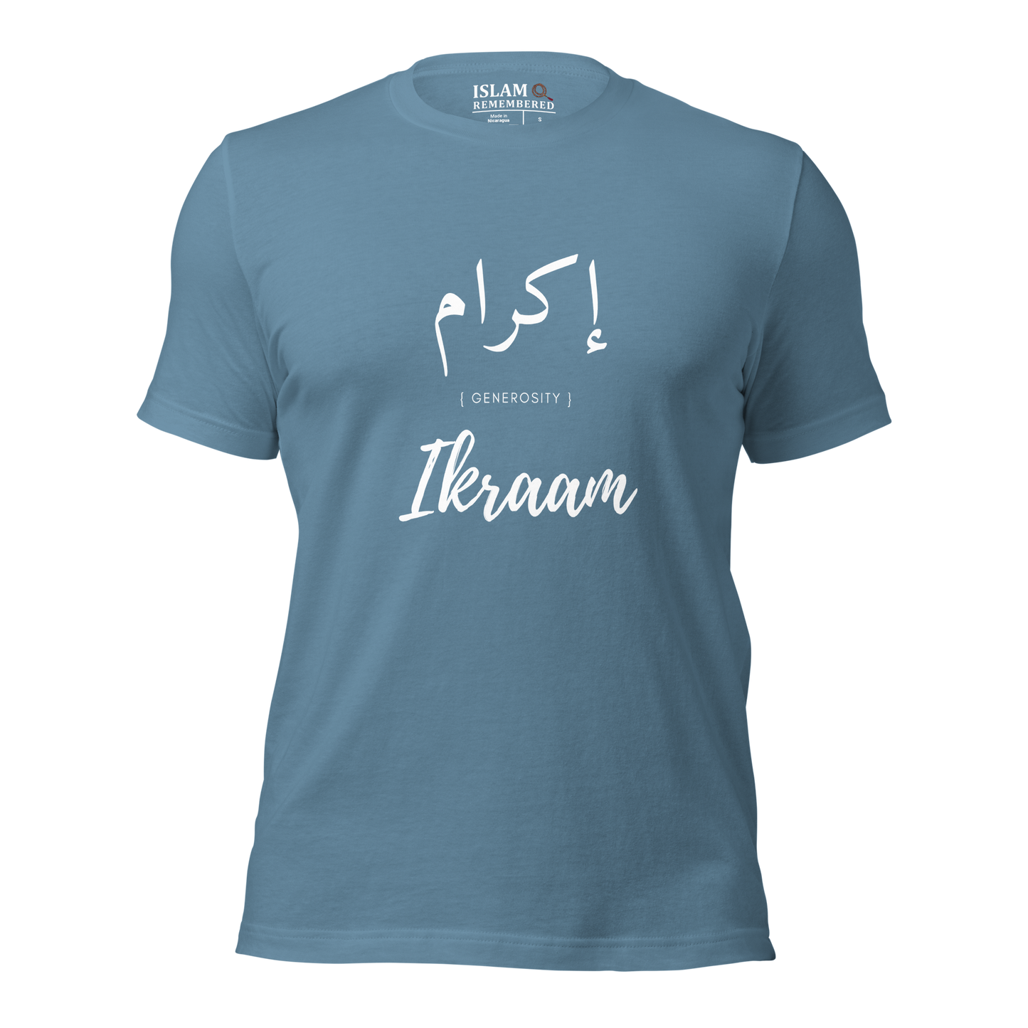 ADULT T-Shirt - IKRAAM (GENEROSITY) Arabic/English - White