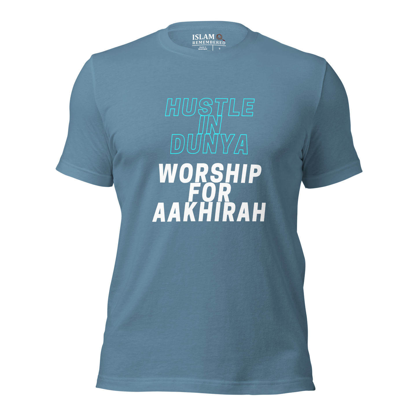 ADULT T-Shirt - HUSTLE & WORSHIP - Blue/White