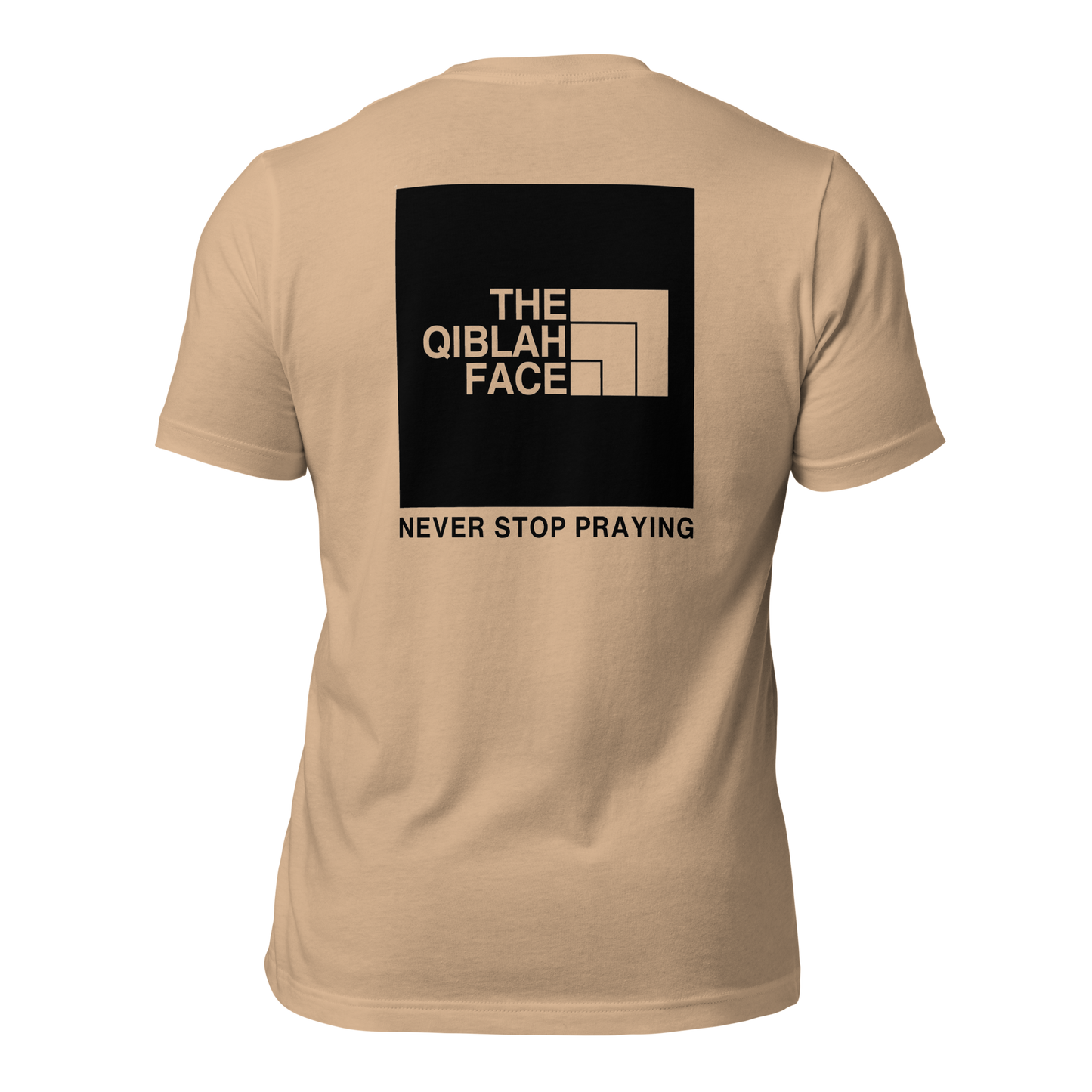 ADULT T-Shirt - THE QIBLAH FACE (Never Stop Praying - Back Logo) - Black