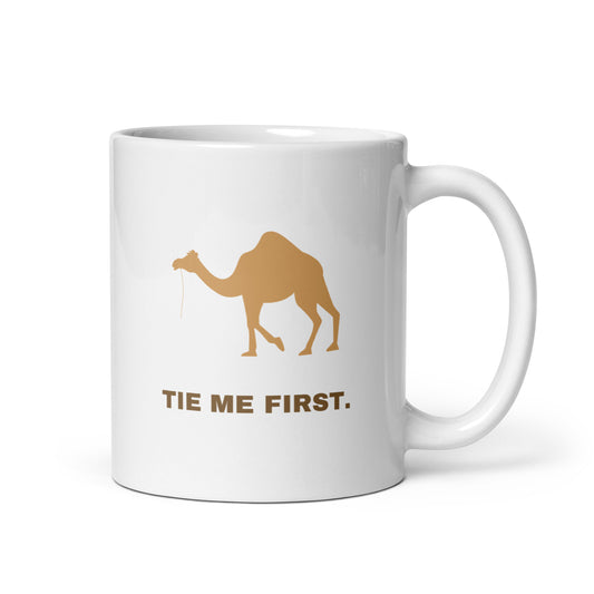 MUG Glossy White - TIE ME FIRST - Brown