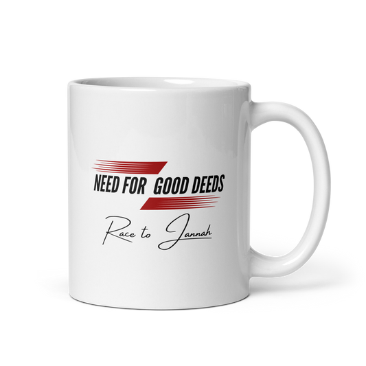 MUG Glossy White - NEED FOR GOOD DEEDS - Black/Red