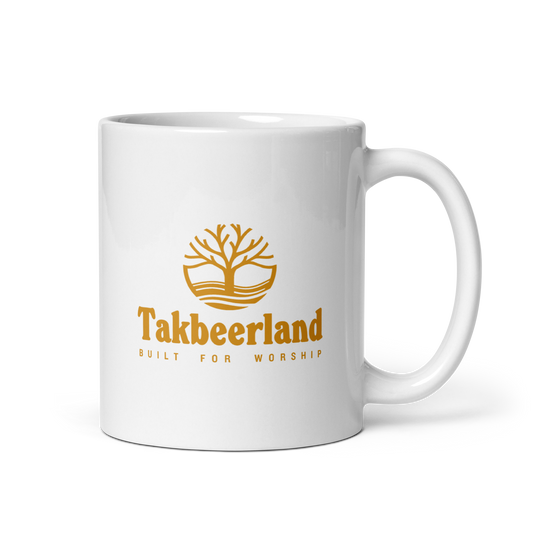 MUG Glossy White - TAKBEERLAND FULL LOGO - Gold