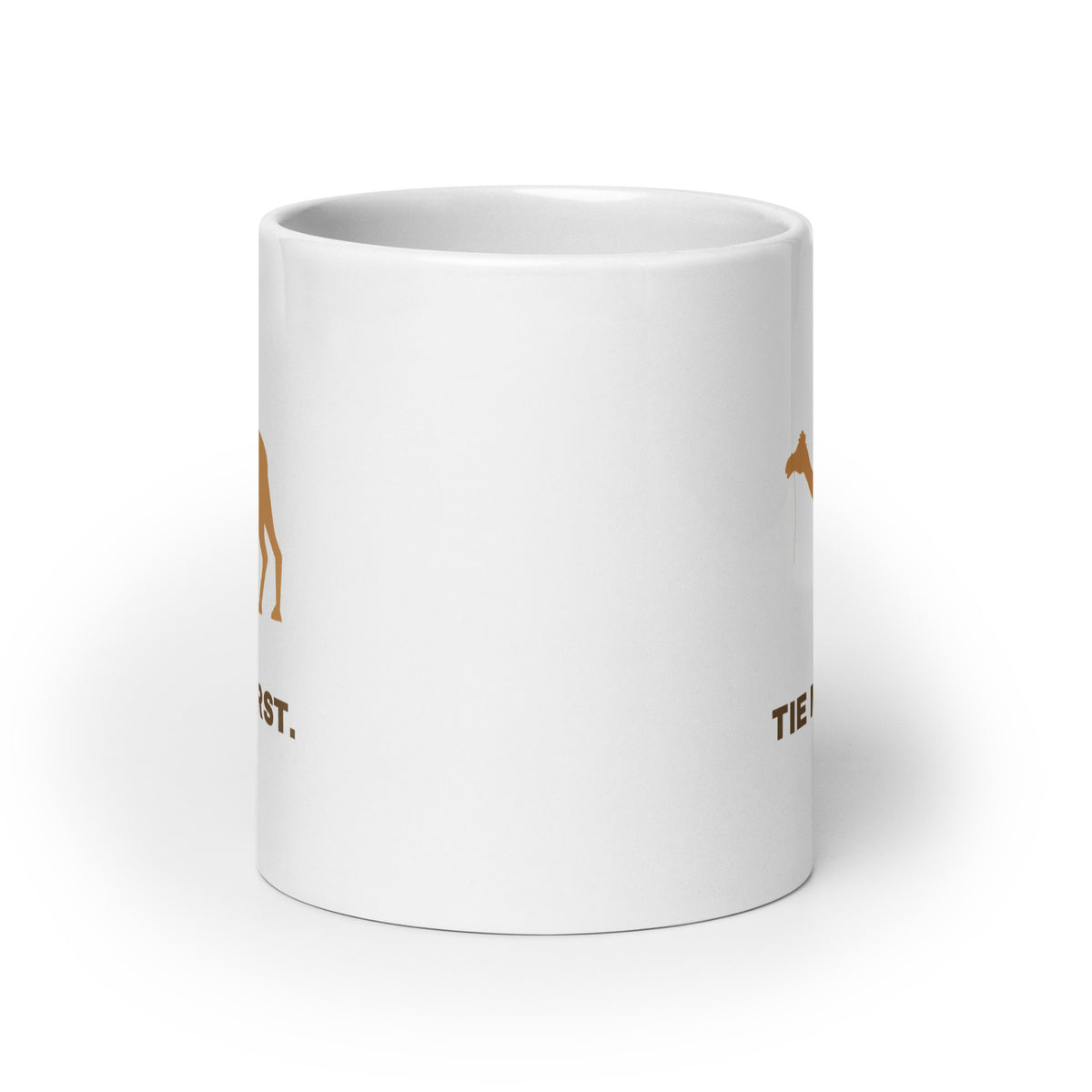 MUG Glossy White - TIE ME FIRST - Brown