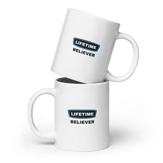 MUG Glossy White - LIFETIME BELIEVER - Black/Teal