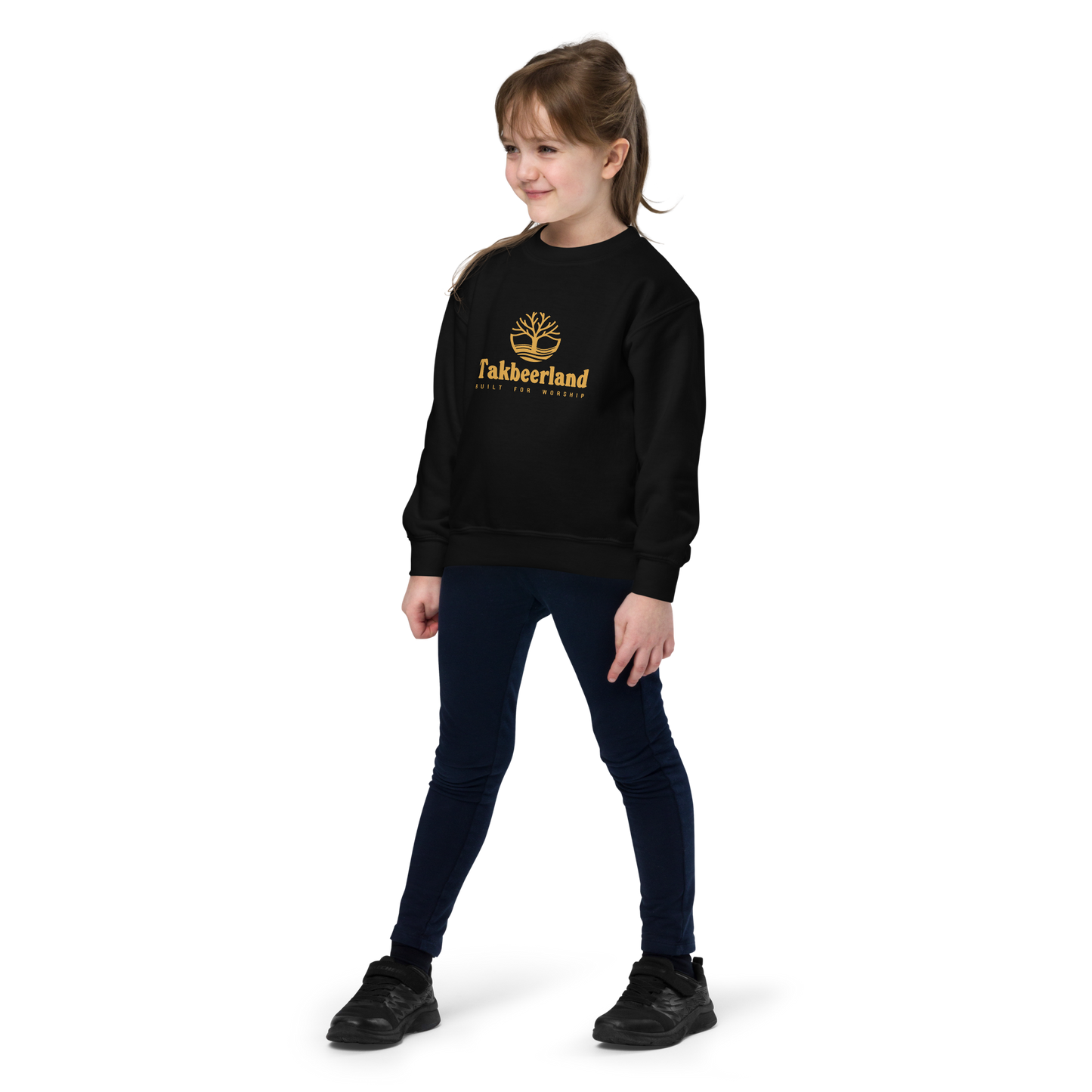 CHILDREN's Crewneck Sweatshirt - TAKBEERLAND FULL LOGO (Centered/Medium) - Gold