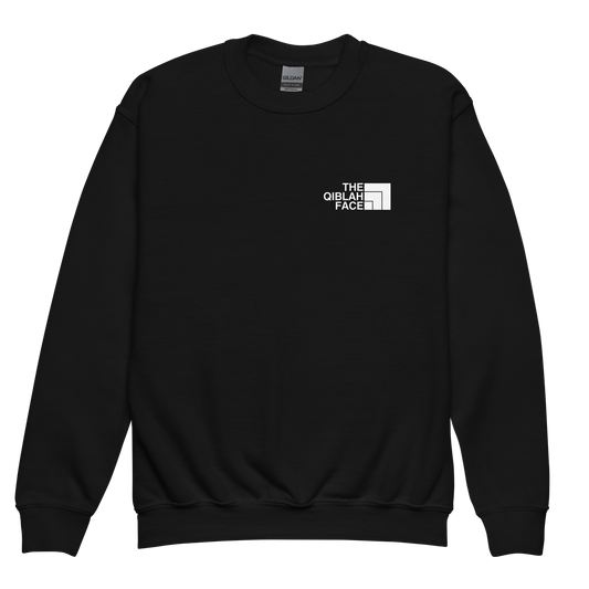 CHILDREN's Crewneck Sweatshirt - THE QIBLAH FACE (Small Logo Front/Back) - White