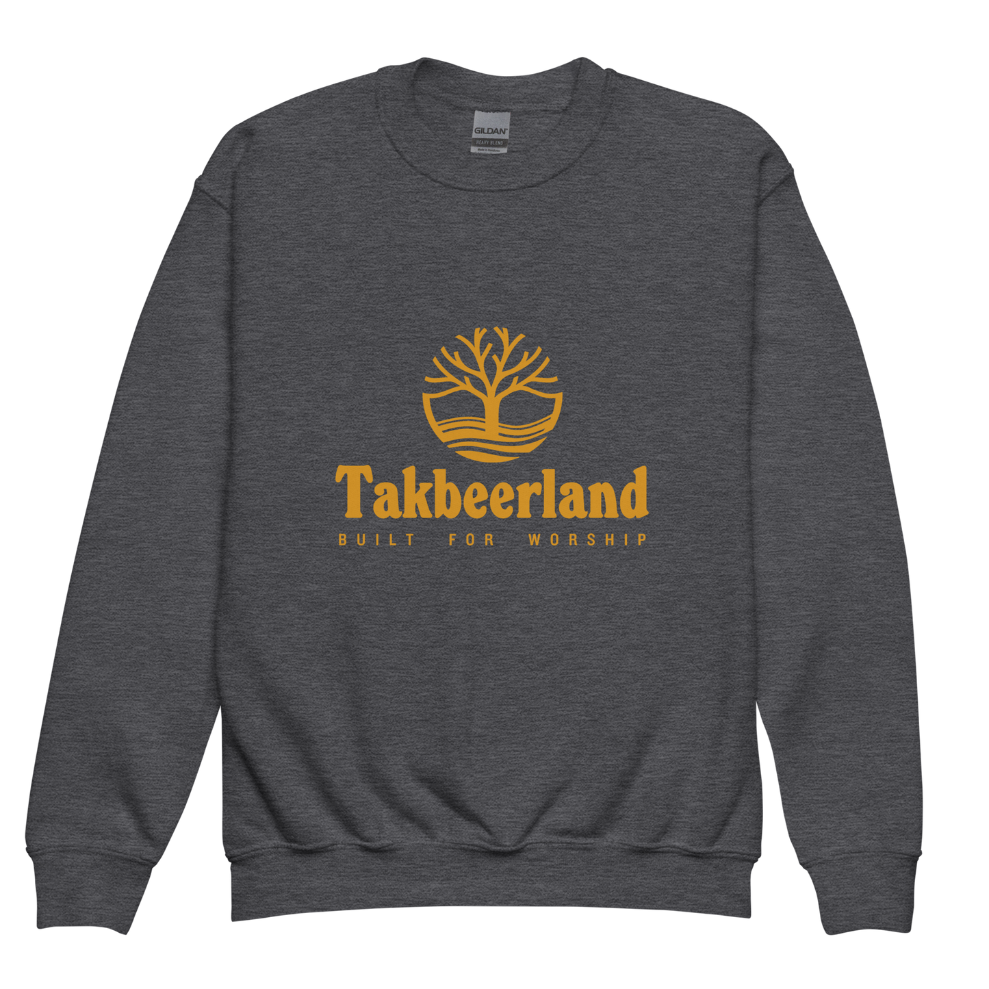 CHILDREN's Crewneck Sweatshirt - TAKBEERLAND FULL LOGO (Centered/Medium) - Gold
