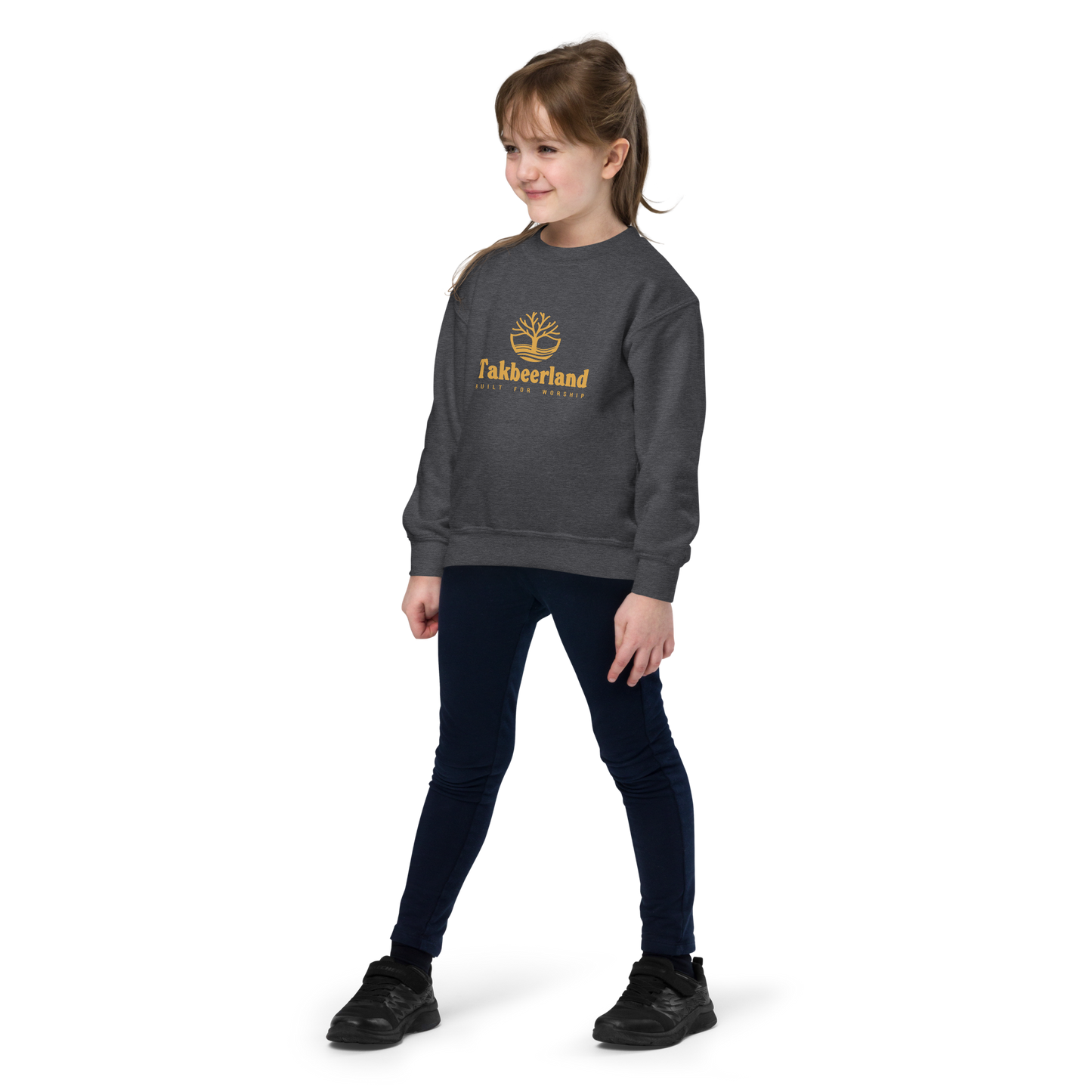CHILDREN's Crewneck Sweatshirt - TAKBEERLAND FULL LOGO (Centered/Medium) - Gold