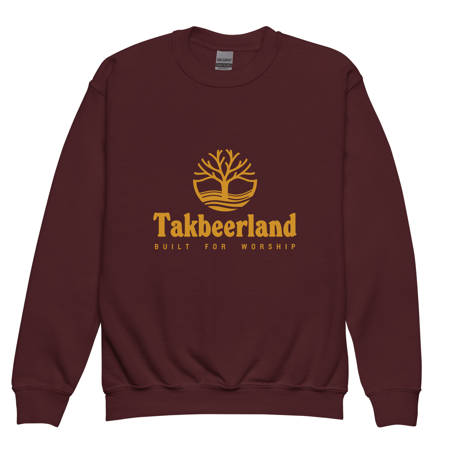 CHILDREN's Crewneck Sweatshirt - TAKBEERLAND FULL LOGO (Centered/Medium) - Gold