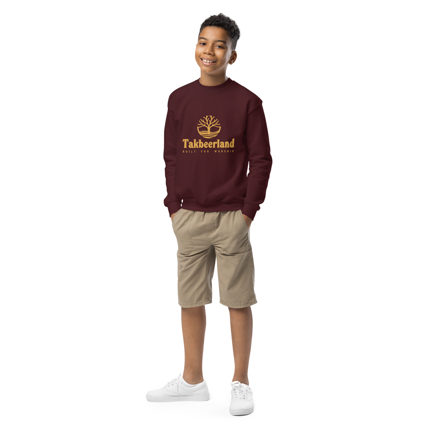 CHILDREN's Crewneck Sweatshirt - TAKBEERLAND FULL LOGO (Centered/Medium) - Gold