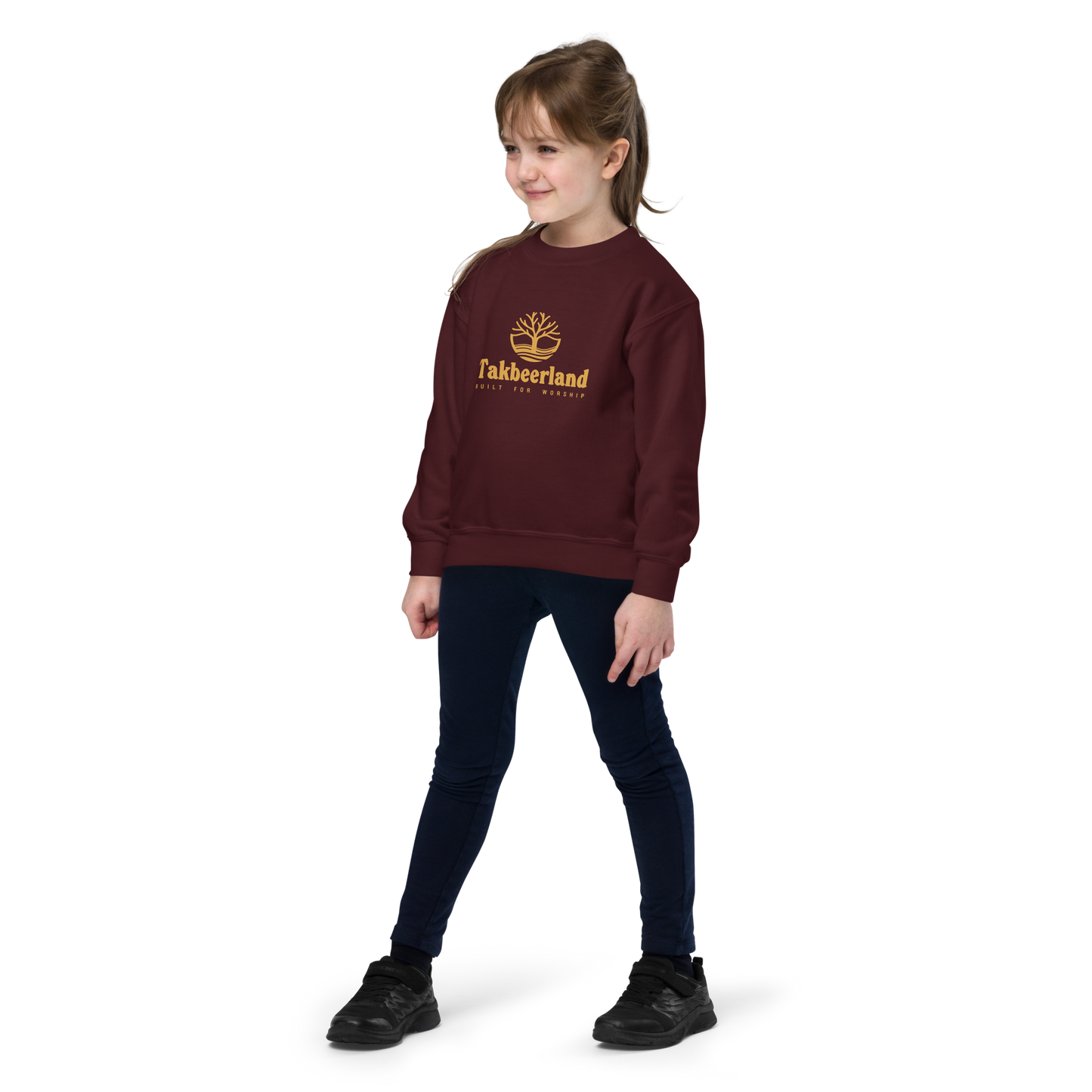 CHILDREN's Crewneck Sweatshirt - TAKBEERLAND FULL LOGO (Centered/Medium) - Gold