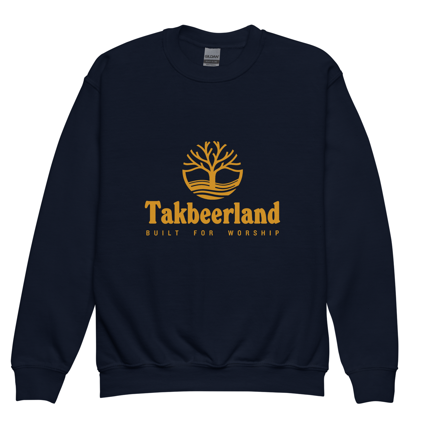 CHILDREN's Crewneck Sweatshirt - TAKBEERLAND FULL LOGO (Centered/Medium) - Gold