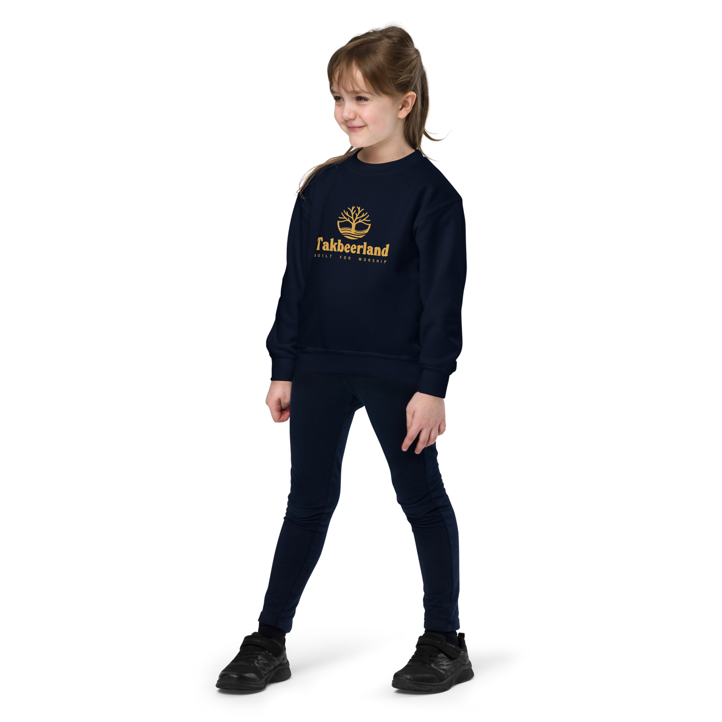 CHILDREN's Crewneck Sweatshirt - TAKBEERLAND FULL LOGO (Centered/Medium) - Gold