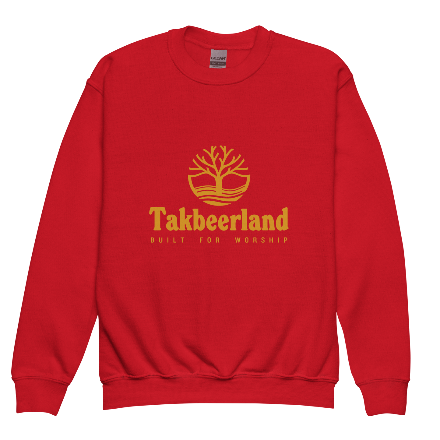 CHILDREN's Crewneck Sweatshirt - TAKBEERLAND FULL LOGO (Centered/Medium) - Gold