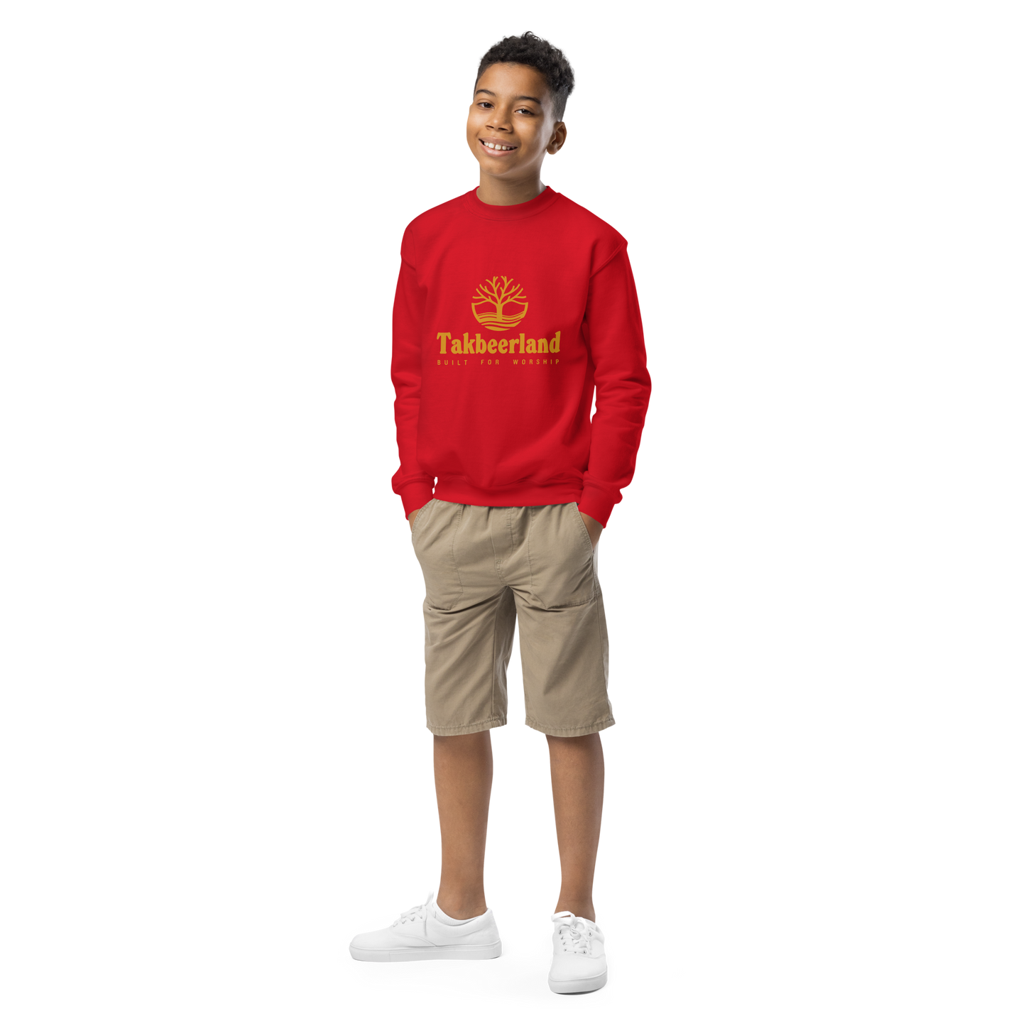 CHILDREN's Crewneck Sweatshirt - TAKBEERLAND FULL LOGO (Centered/Medium) - Gold