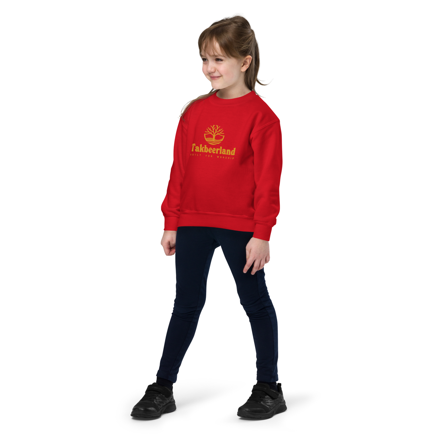 CHILDREN's Crewneck Sweatshirt - TAKBEERLAND FULL LOGO (Centered/Medium) - Gold