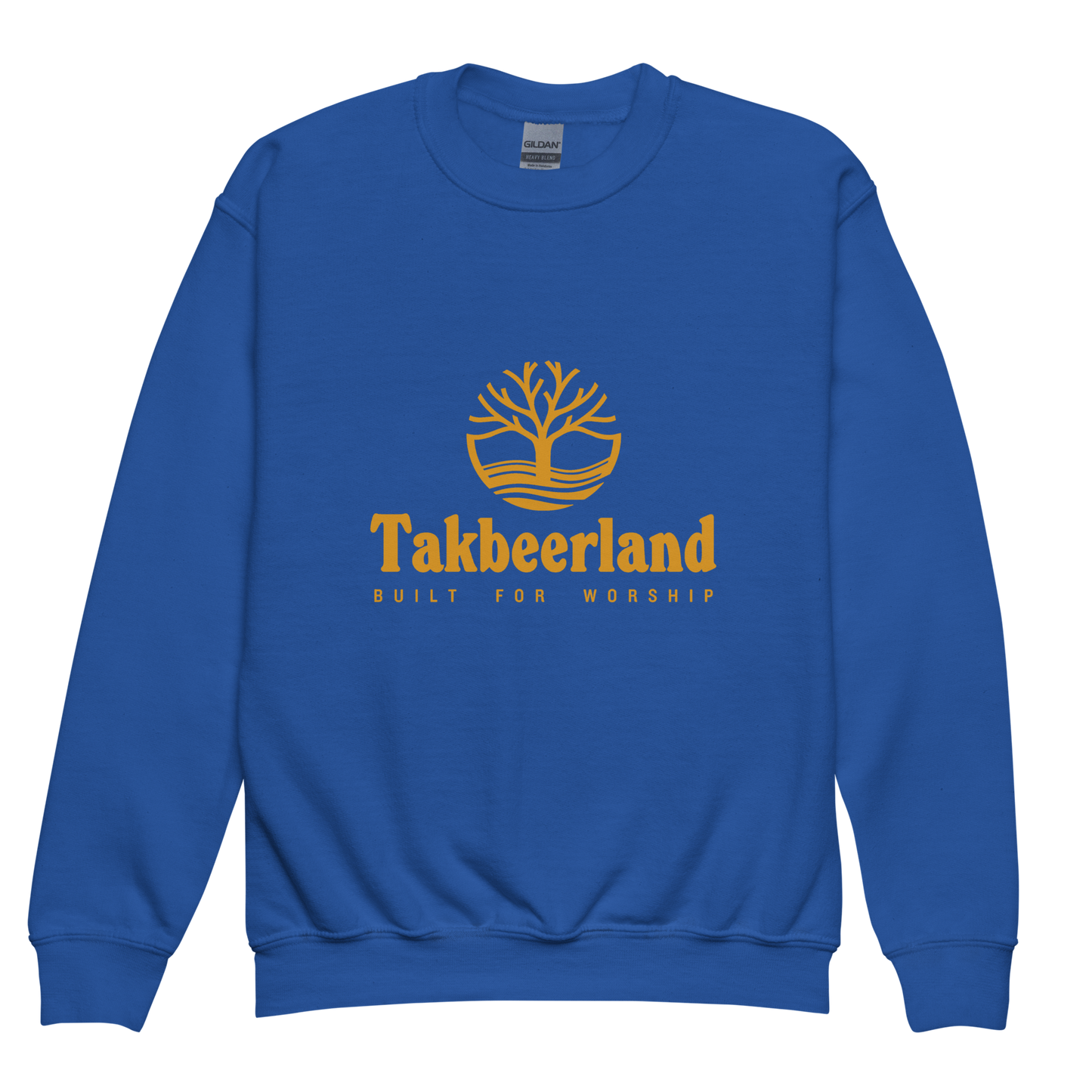 CHILDREN's Crewneck Sweatshirt - TAKBEERLAND FULL LOGO (Centered/Medium) - Gold