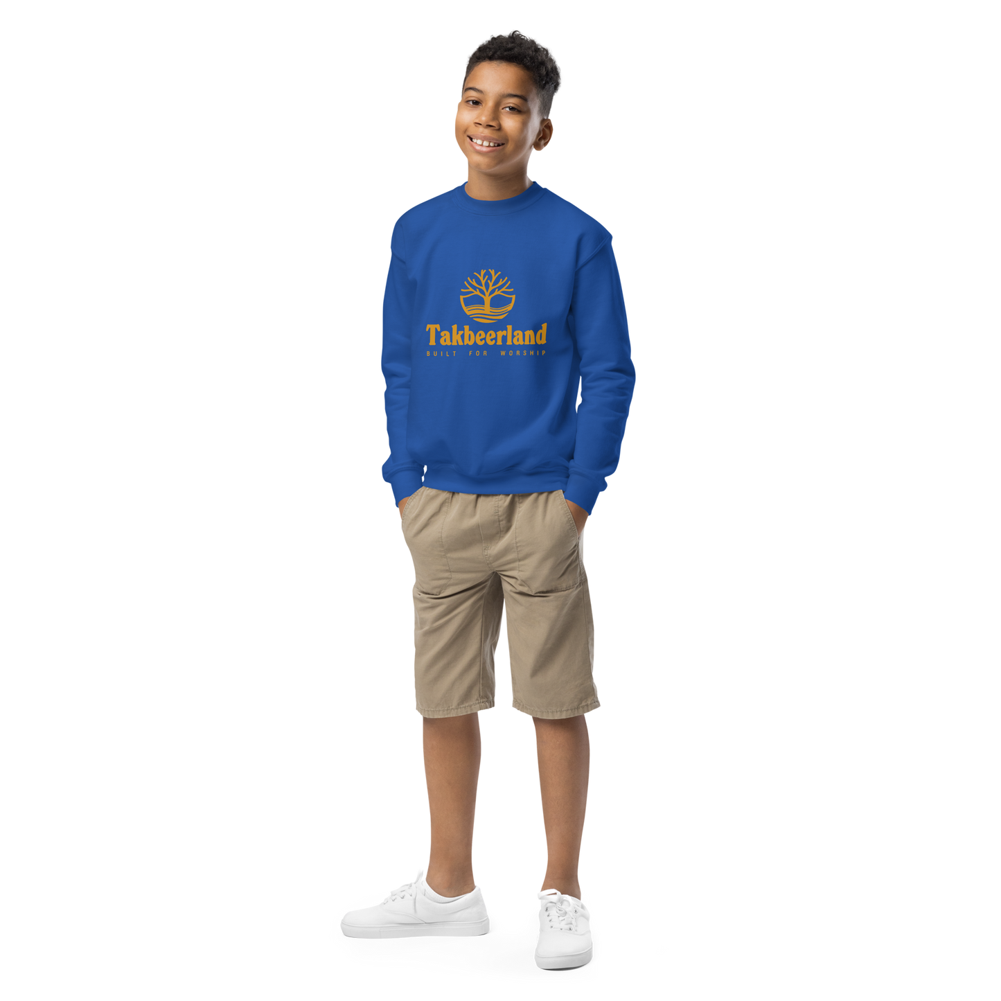 CHILDREN's Crewneck Sweatshirt - TAKBEERLAND FULL LOGO (Centered/Medium) - Gold