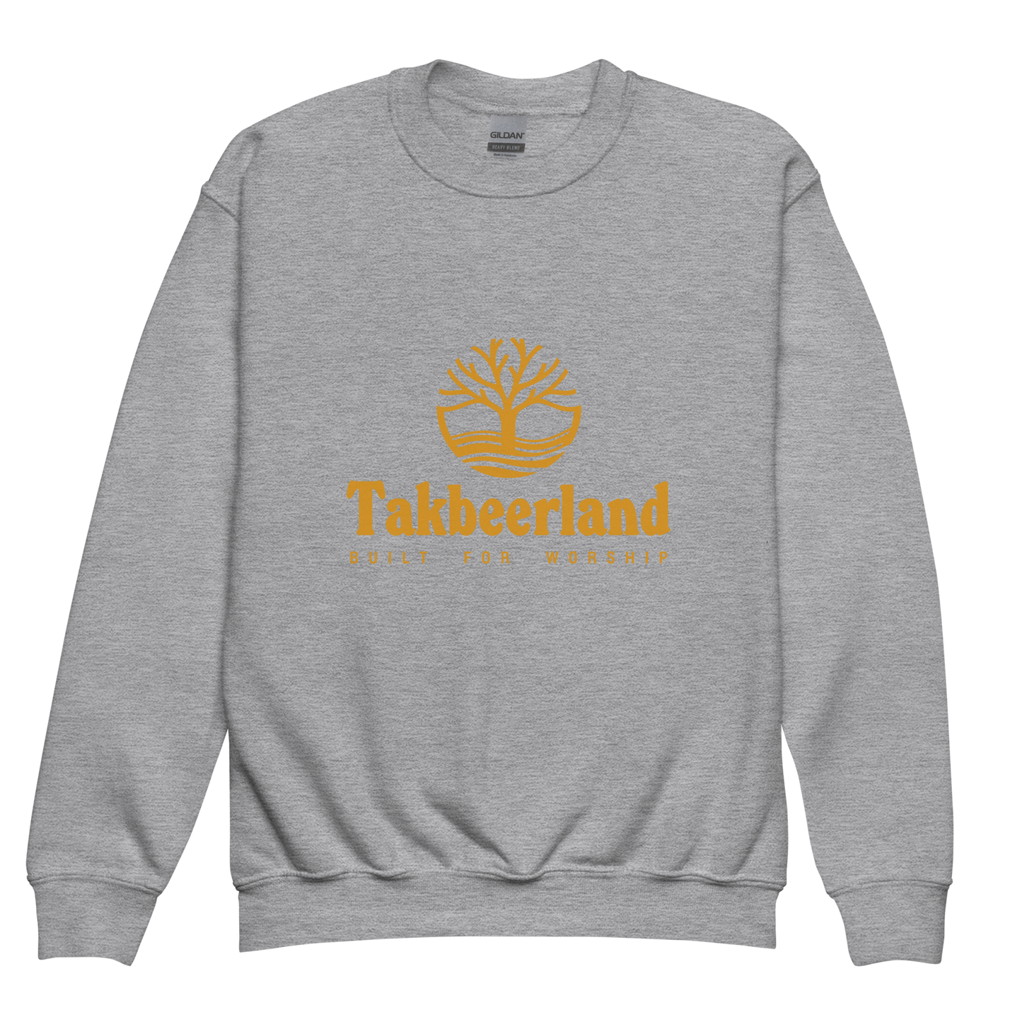 CHILDREN's Crewneck Sweatshirt - TAKBEERLAND FULL LOGO (Centered/Medium) - Gold