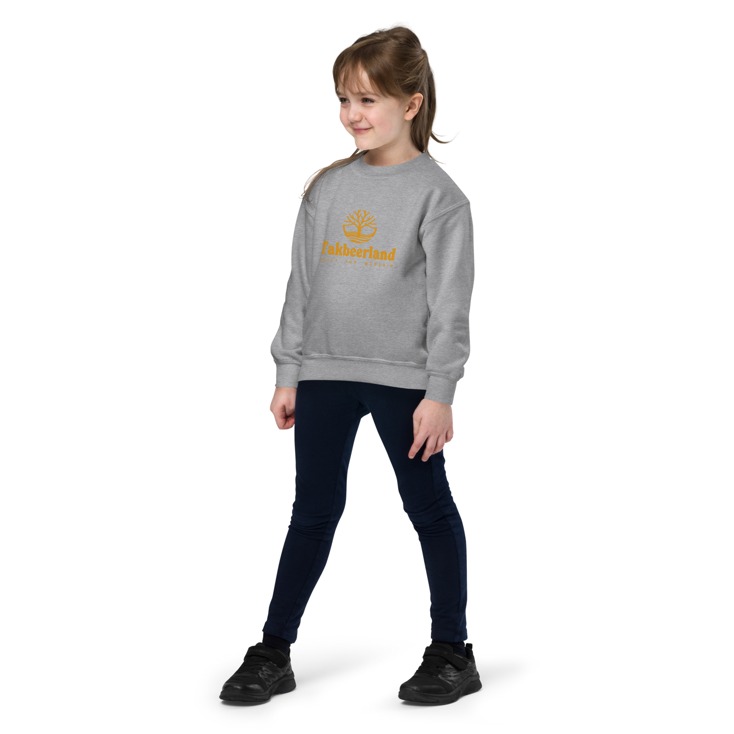 CHILDREN's Crewneck Sweatshirt - TAKBEERLAND FULL LOGO (Centered/Medium) - Gold