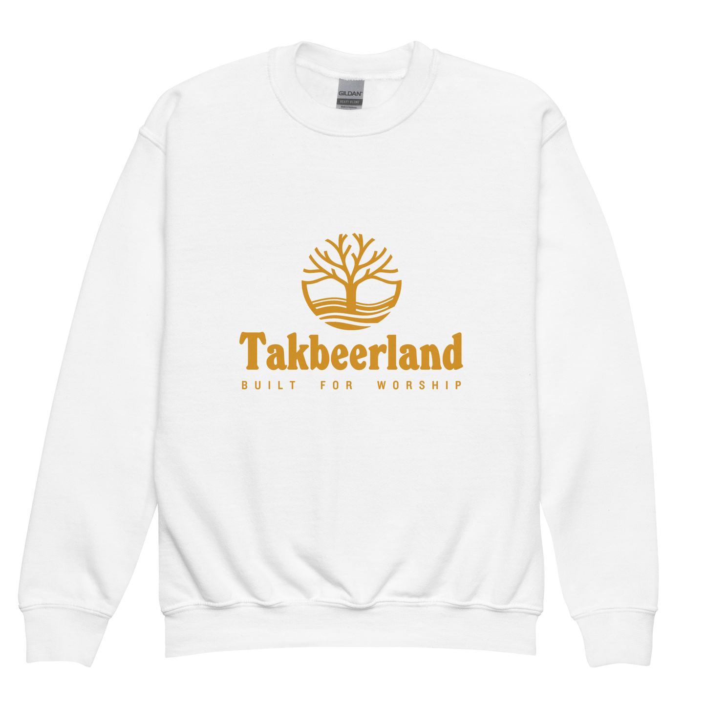CHILDREN's Crewneck Sweatshirt - TAKBEERLAND FULL LOGO (Centered/Medium) - Gold