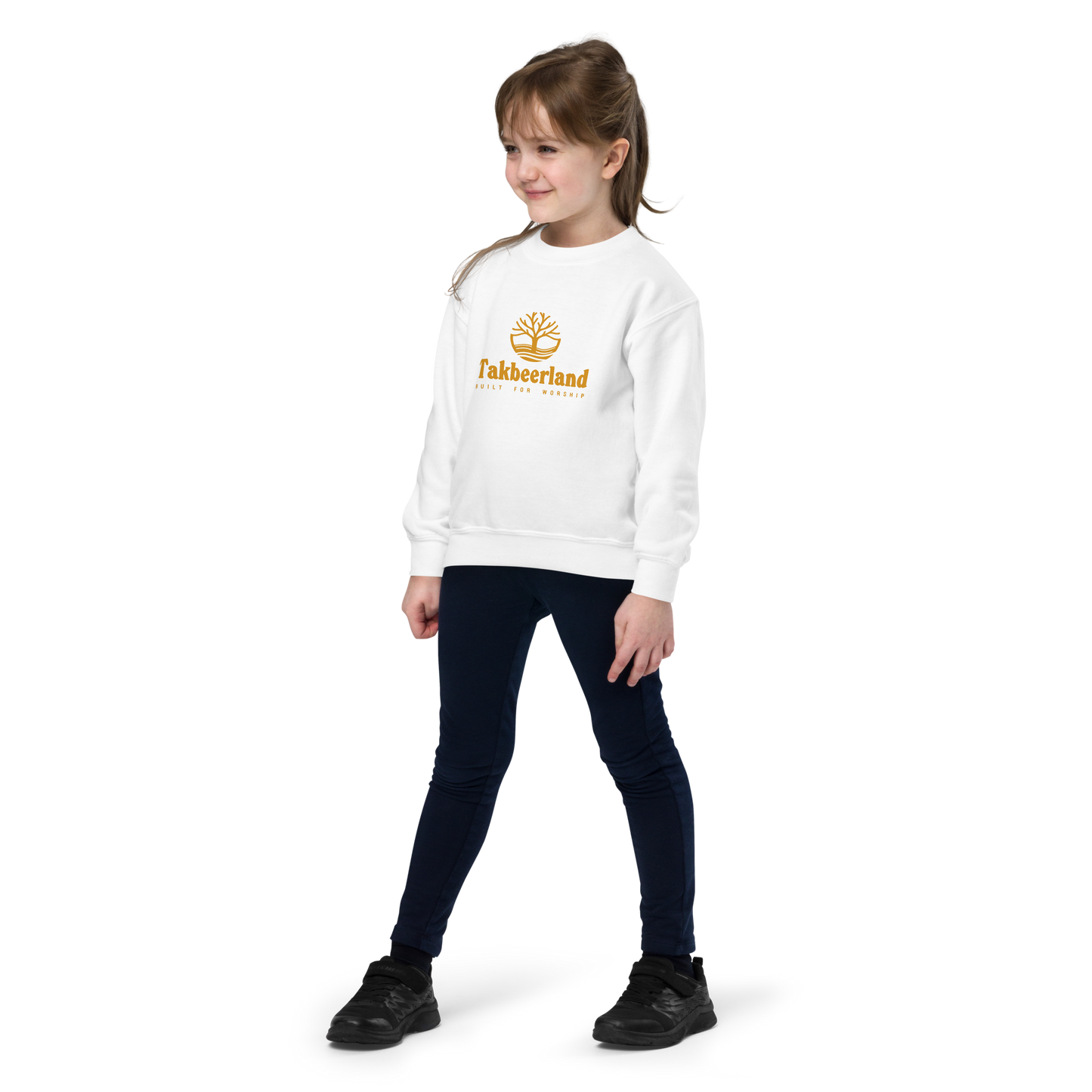 CHILDREN's Crewneck Sweatshirt - TAKBEERLAND FULL LOGO (Centered/Medium) - Gold