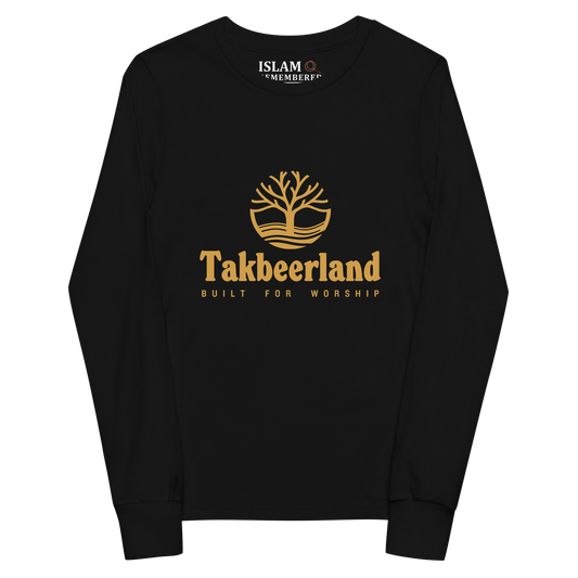 CHILDREN's Long Sleeve - TAKBEERLAND FULL LOGO (Centered/Medium) - Gold