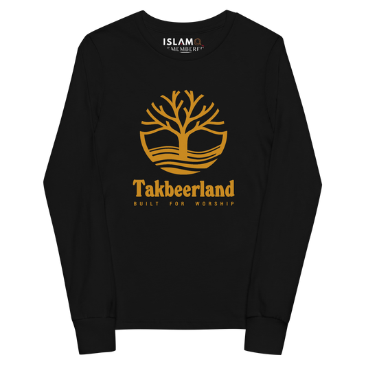 CHILDREN's Long Sleeve - TAKBEERLAND FULL LOGO (Centered/Large) - Gold