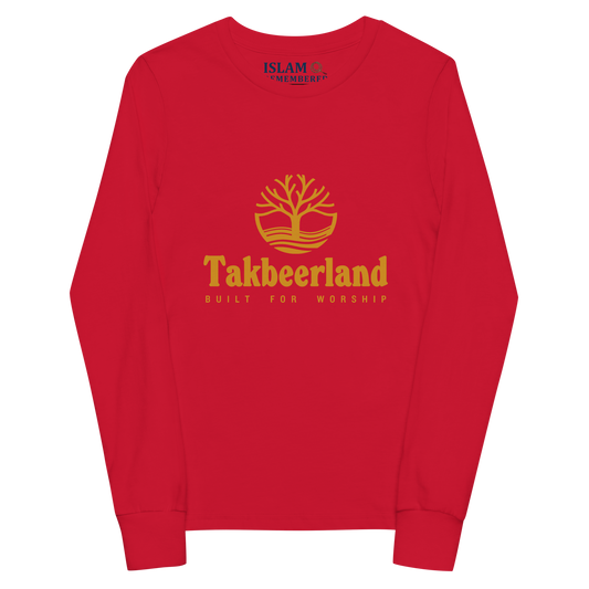 CHILDREN's Long Sleeve - TAKBEERLAND FULL LOGO (Centered/Medium) - Gold