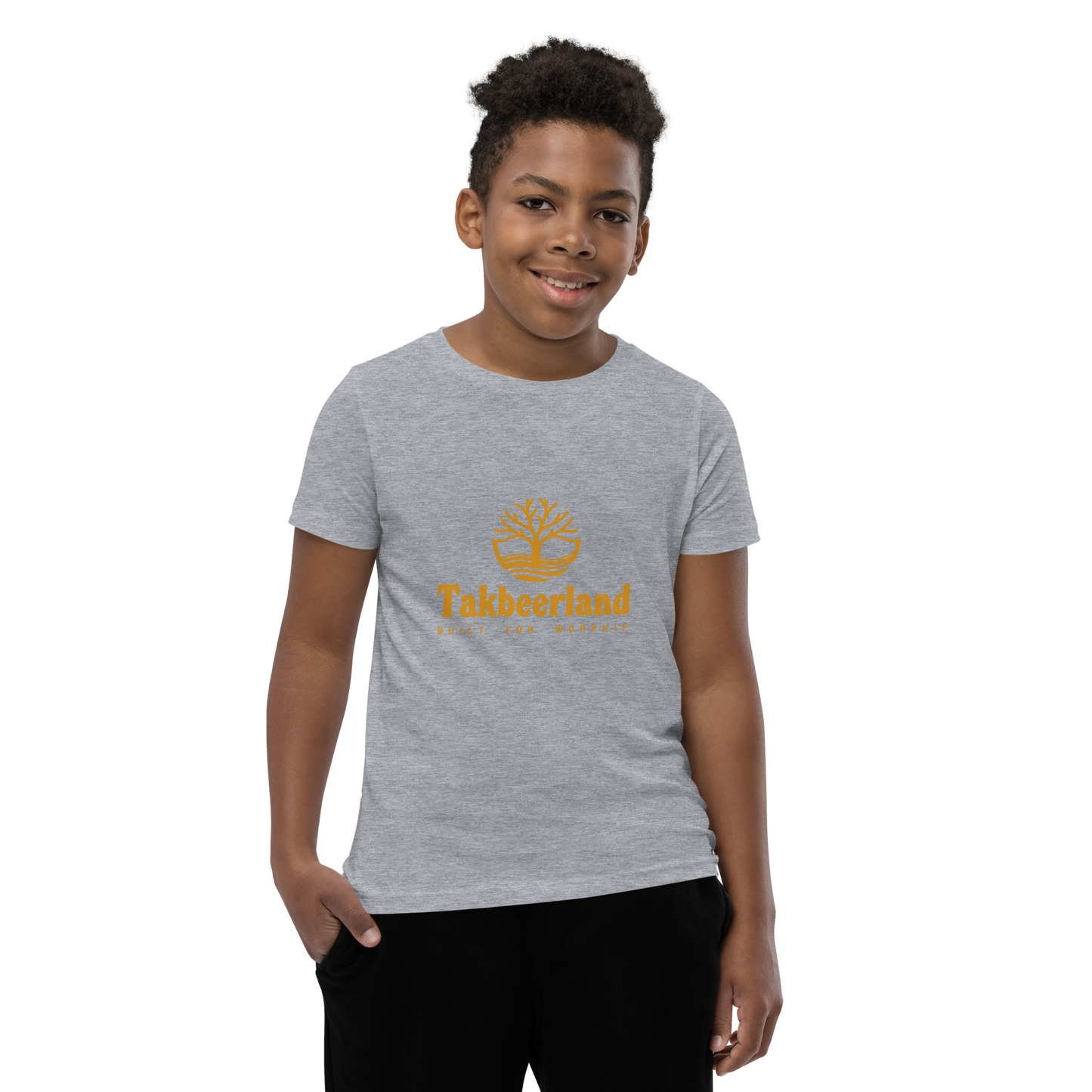 CHILDREN's T-Shirt - TAKBEERLAND FULL LOGO (Centered/Medium) - Gold