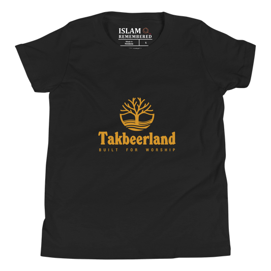 CHILDREN's T-Shirt - TAKBEERLAND FULL LOGO (Centered/Medium) - Gold