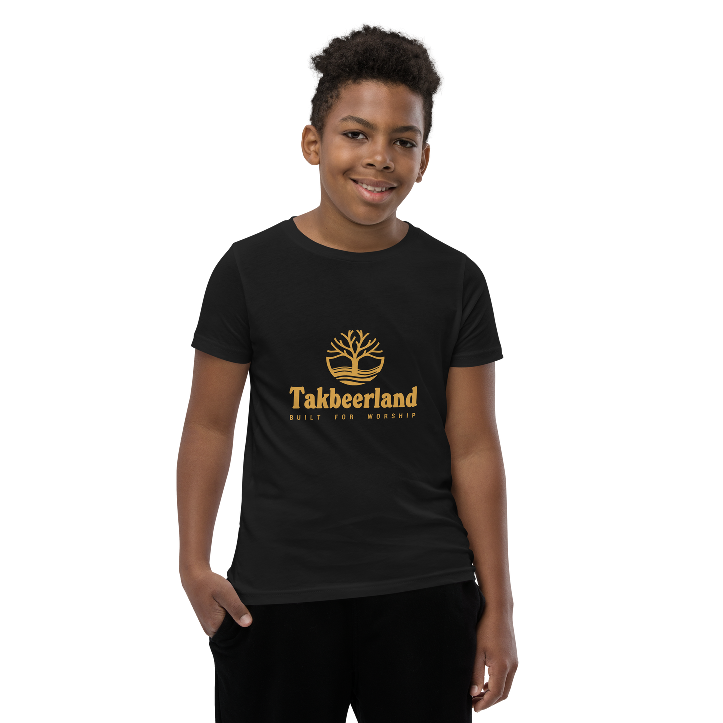 CHILDREN's T-Shirt - TAKBEERLAND FULL LOGO (Centered/Medium) - Gold