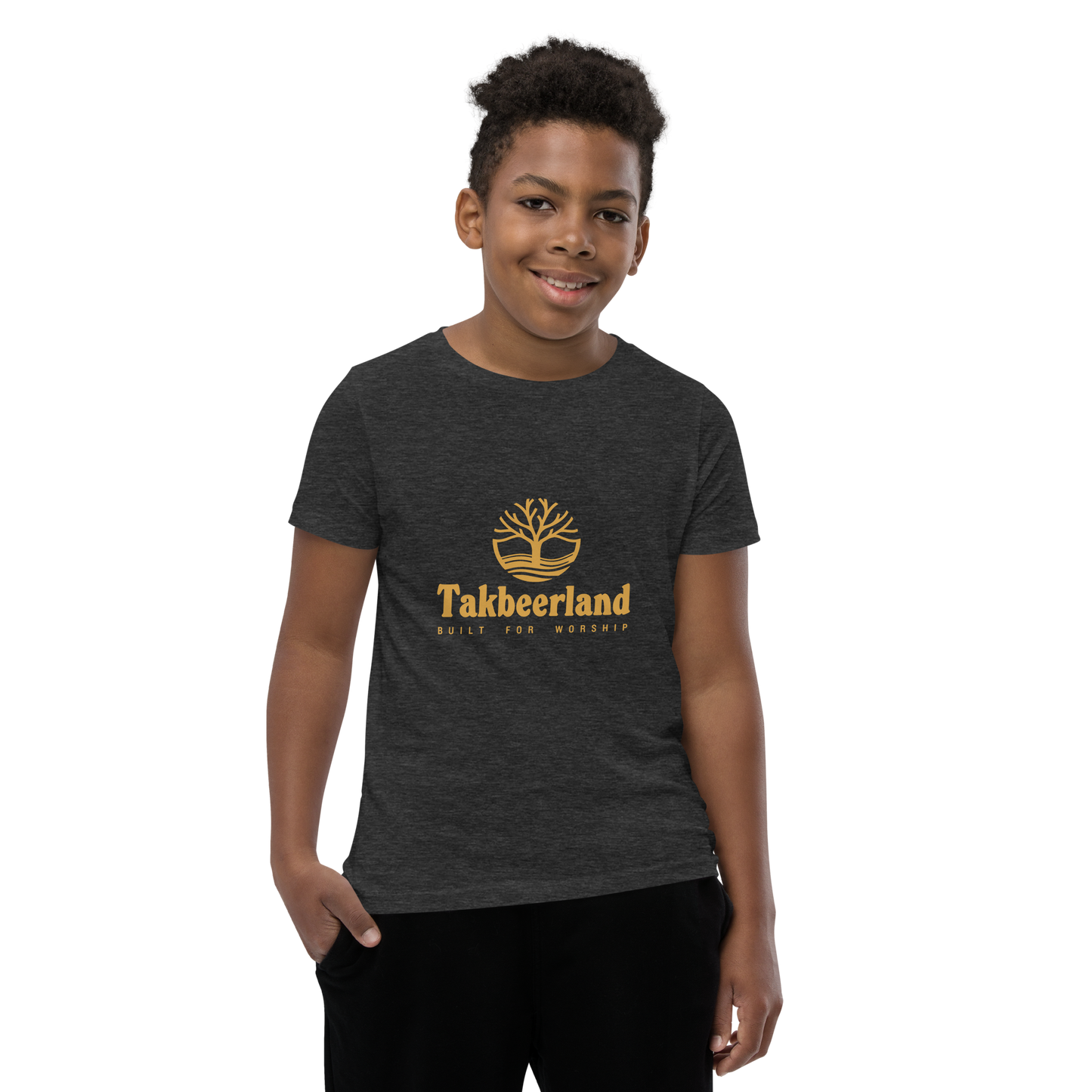 CHILDREN's T-Shirt - TAKBEERLAND FULL LOGO (Centered/Medium) - Gold