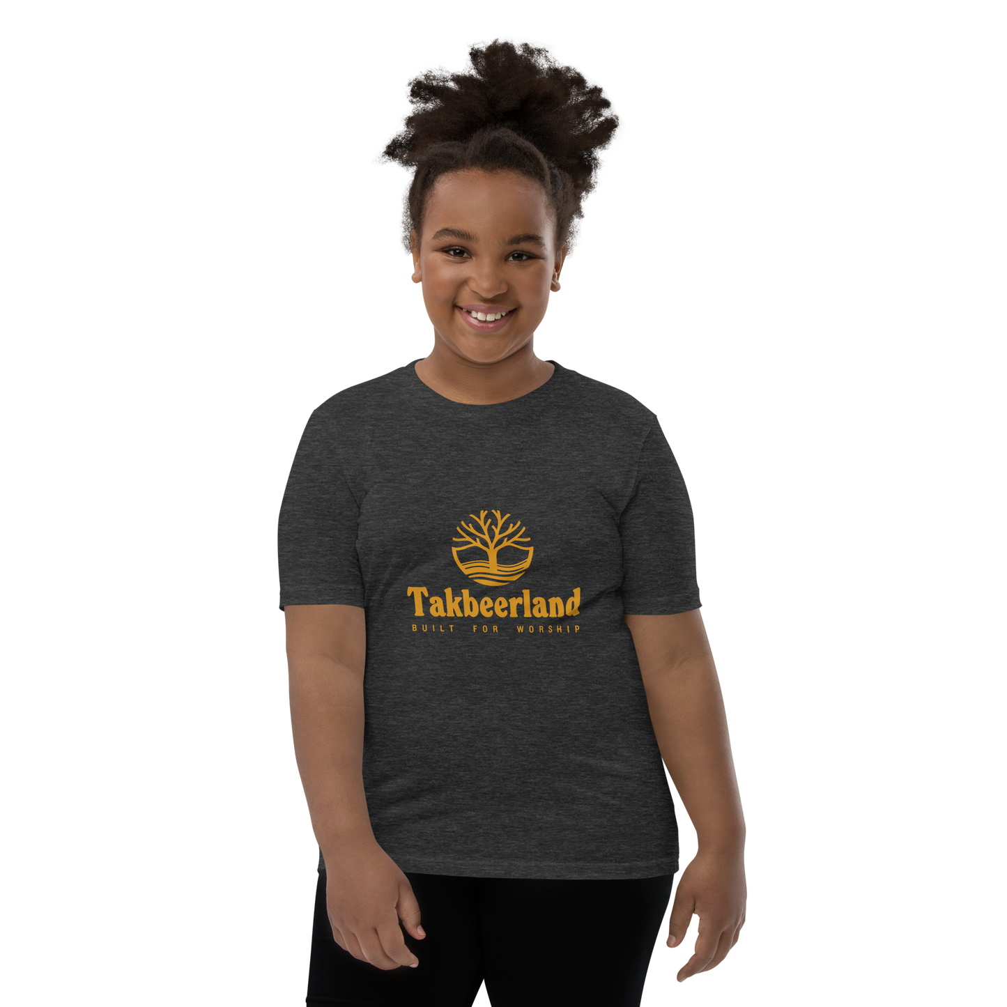 CHILDREN's T-Shirt - TAKBEERLAND FULL LOGO (Centered/Medium) - Gold
