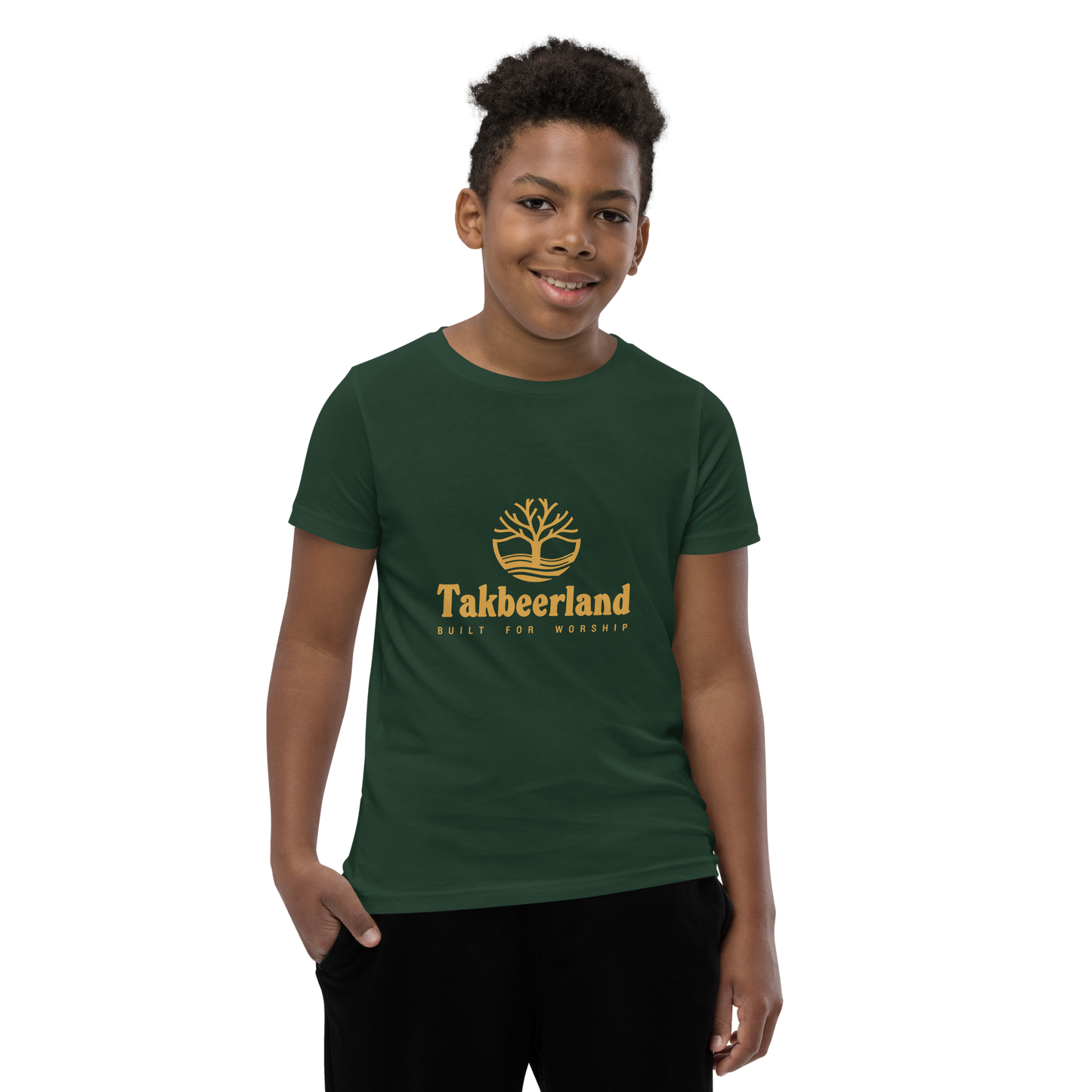 CHILDREN's T-Shirt - TAKBEERLAND FULL LOGO (Centered/Medium) - Gold