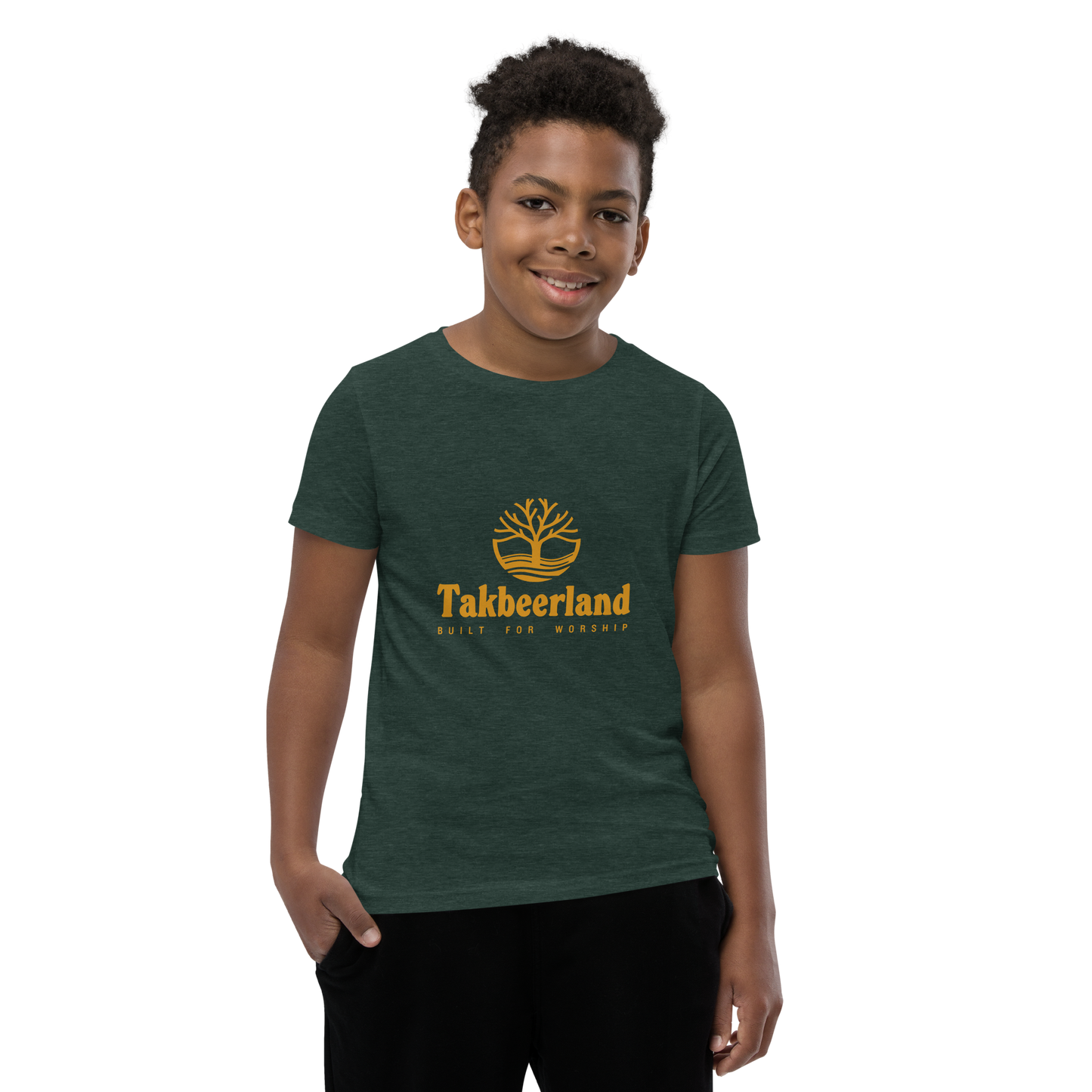 CHILDREN's T-Shirt - TAKBEERLAND FULL LOGO (Centered/Medium) - Gold