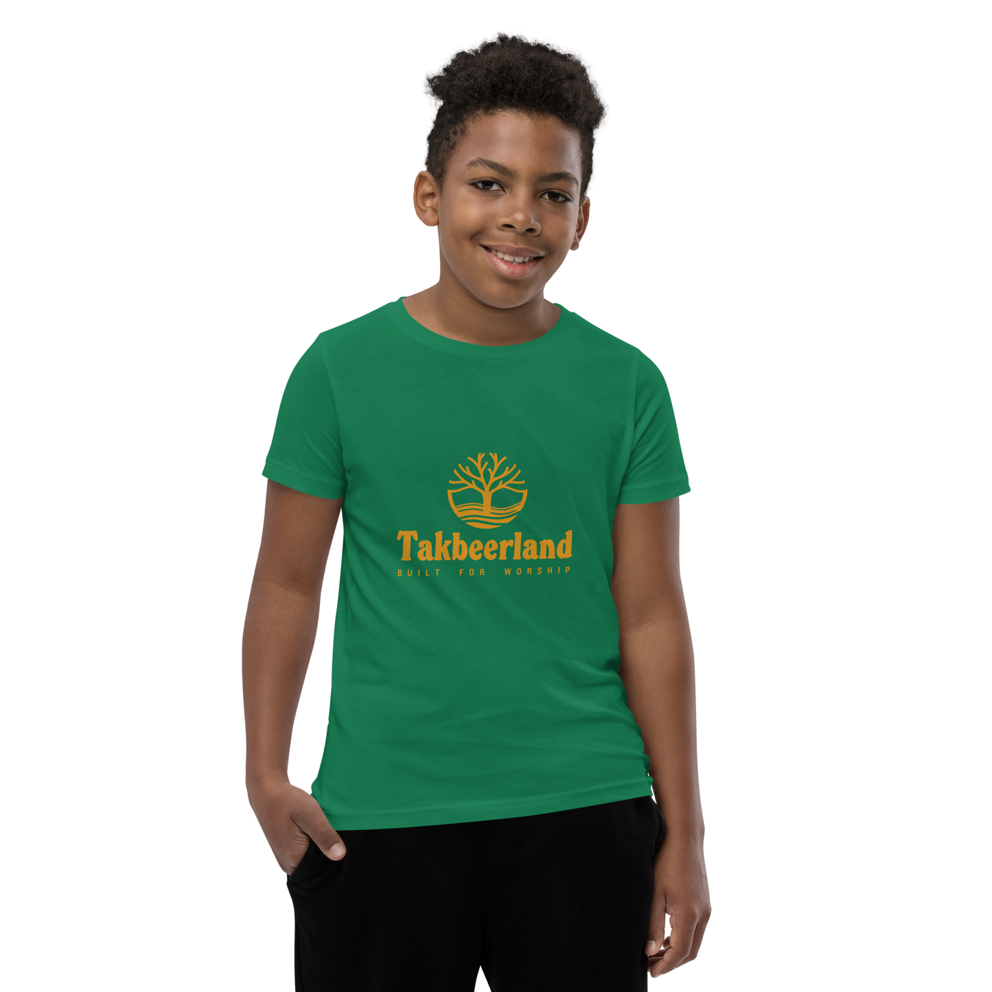 CHILDREN's T-Shirt - TAKBEERLAND FULL LOGO (Centered/Medium) - Gold