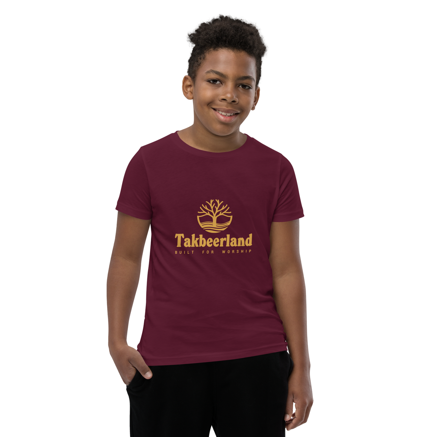 CHILDREN's T-Shirt - TAKBEERLAND FULL LOGO (Centered/Medium) - Gold