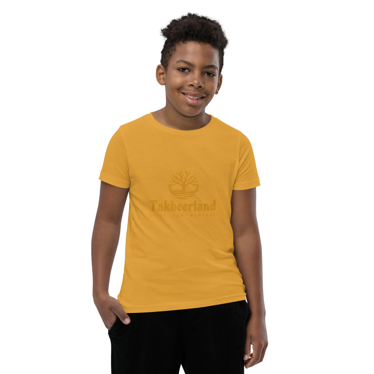 CHILDREN's T-Shirt - TAKBEERLAND FULL LOGO (Centered/Medium) - Gold