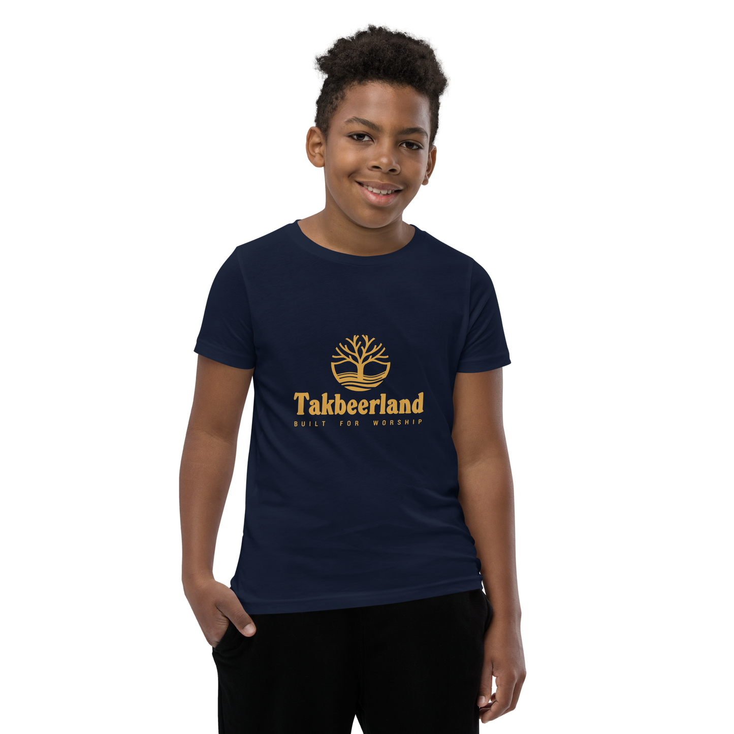 CHILDREN's T-Shirt - TAKBEERLAND FULL LOGO (Centered/Medium) - Gold