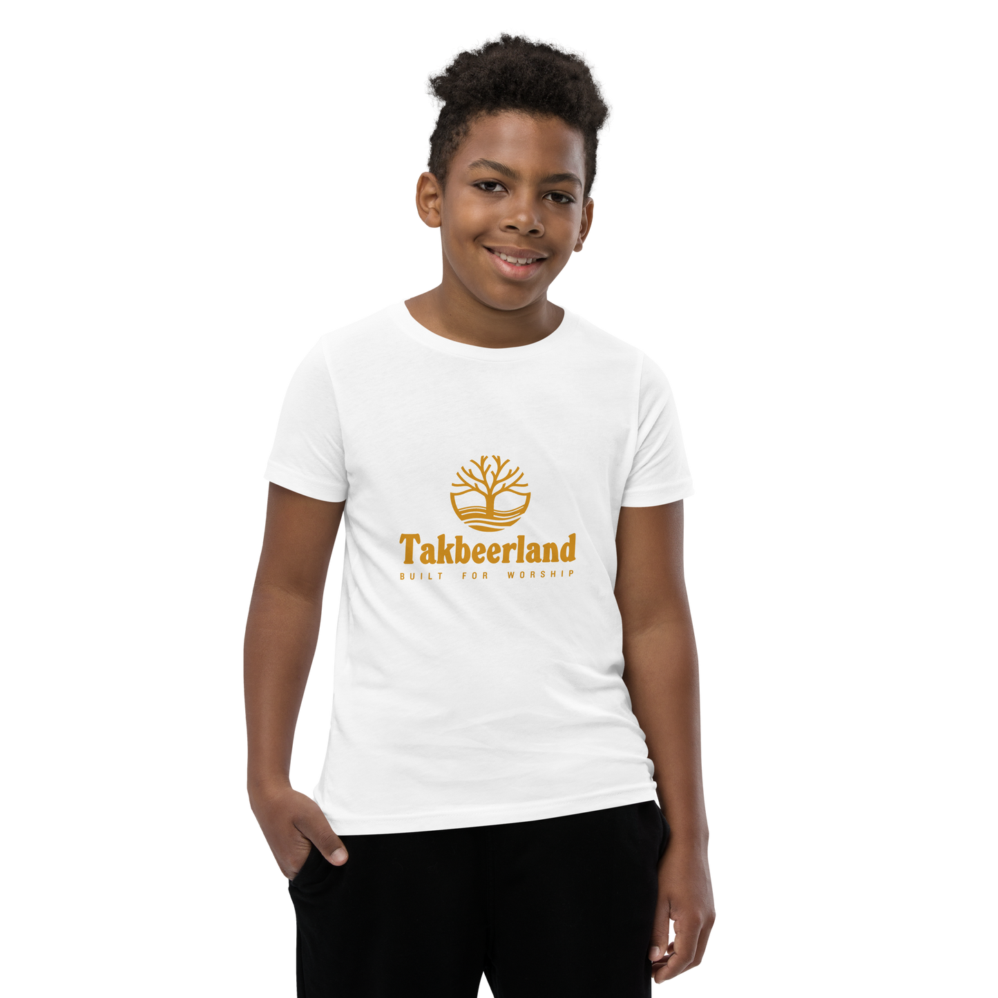 CHILDREN's T-Shirt - TAKBEERLAND FULL LOGO (Centered/Medium) - Gold