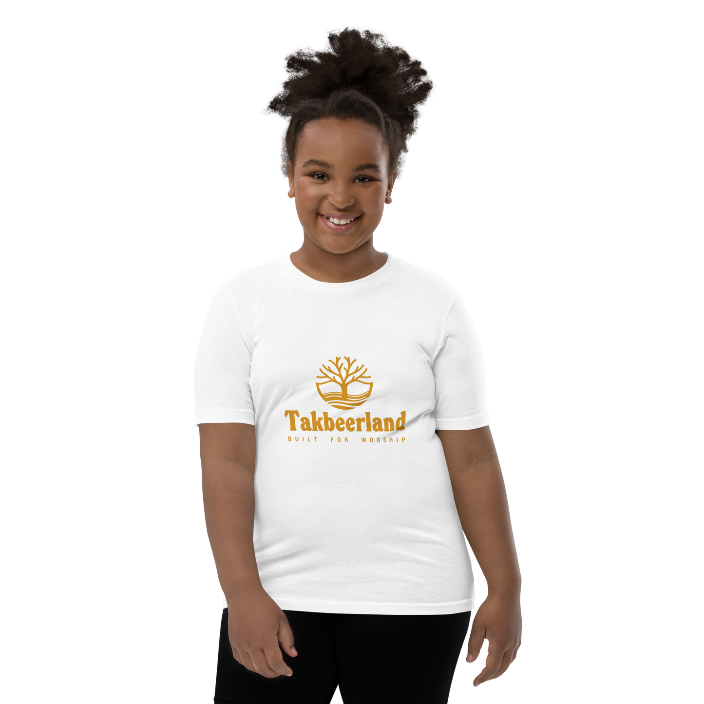 CHILDREN's T-Shirt - TAKBEERLAND FULL LOGO (Centered/Medium) - Gold