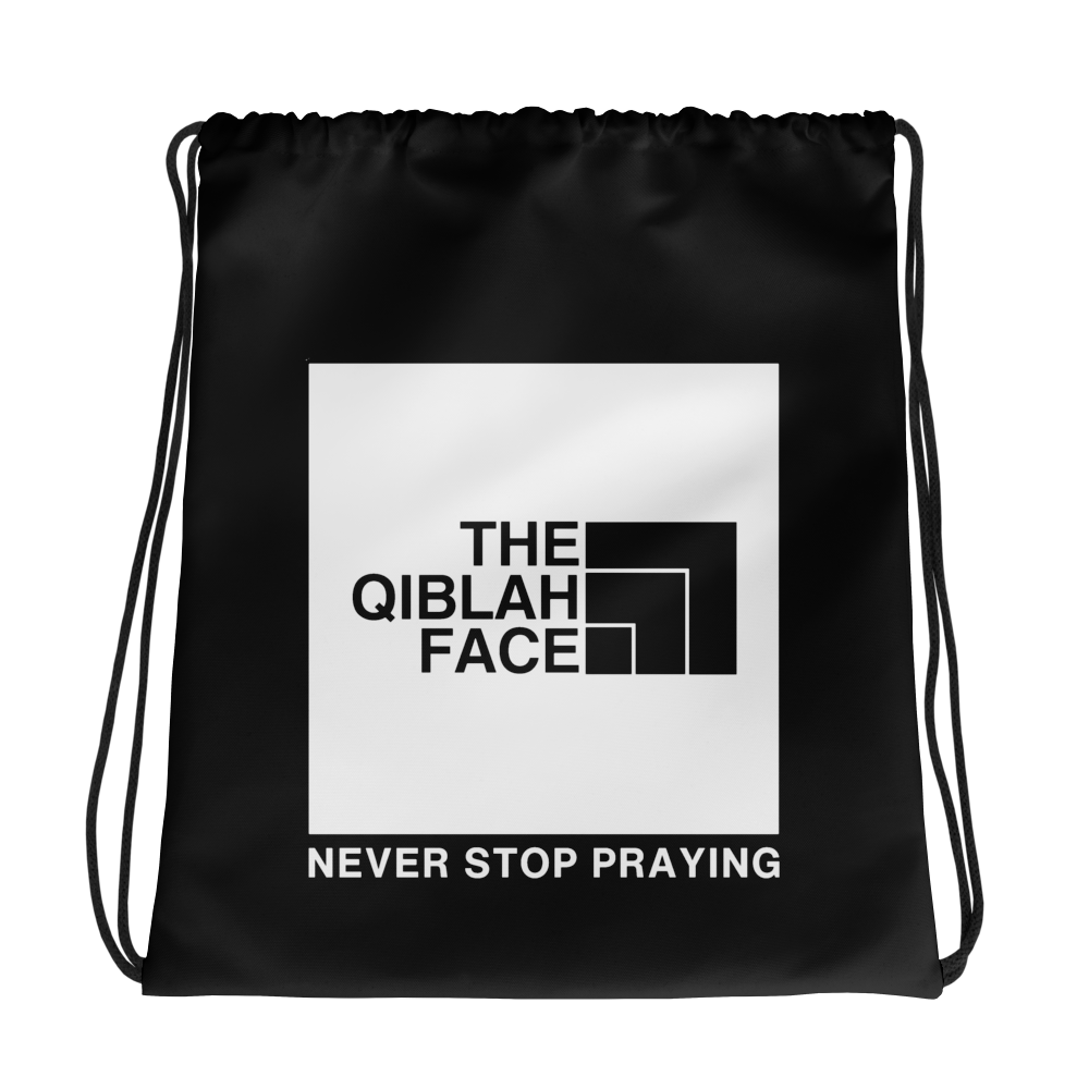 BAG Drawstring - THE QIBLAH FACE (Never Stop Praying - Logo) - Black