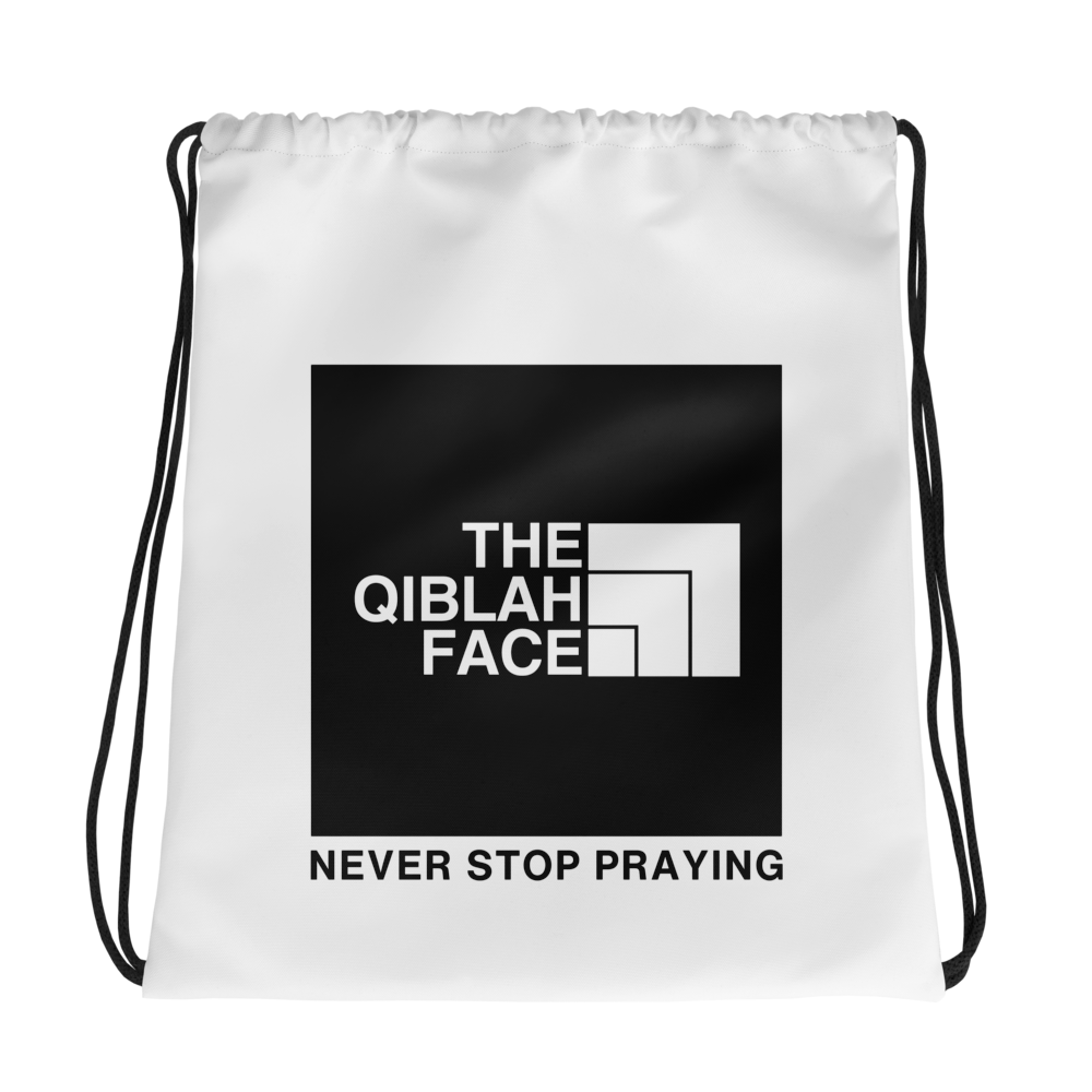 BAG Drawstring - THE QIBLAH FACE (Never Stop Praying - Logo) - White