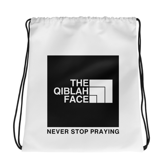 BAG Drawstring - THE QIBLAH FACE (Never Stop Praying - Logo) - White