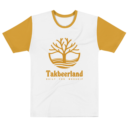 ADULT T-shirt - TAKBEERLAND FULL LOGO w/colored Arms - Gold