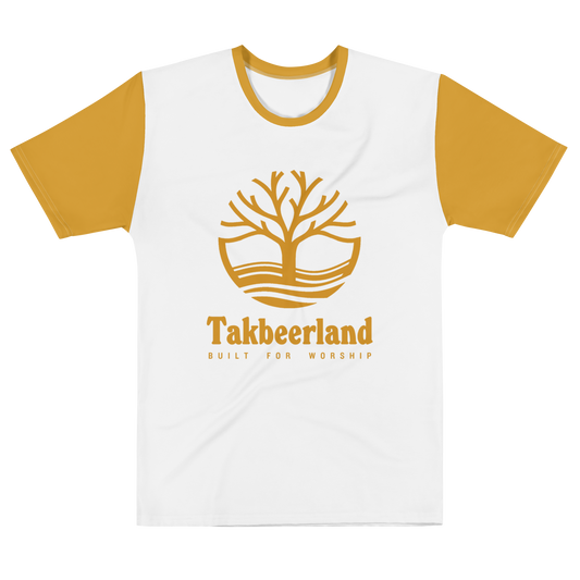 ADULT T-shirt - TAKBEERLAND FULL LOGO w/colored Arms - Gold