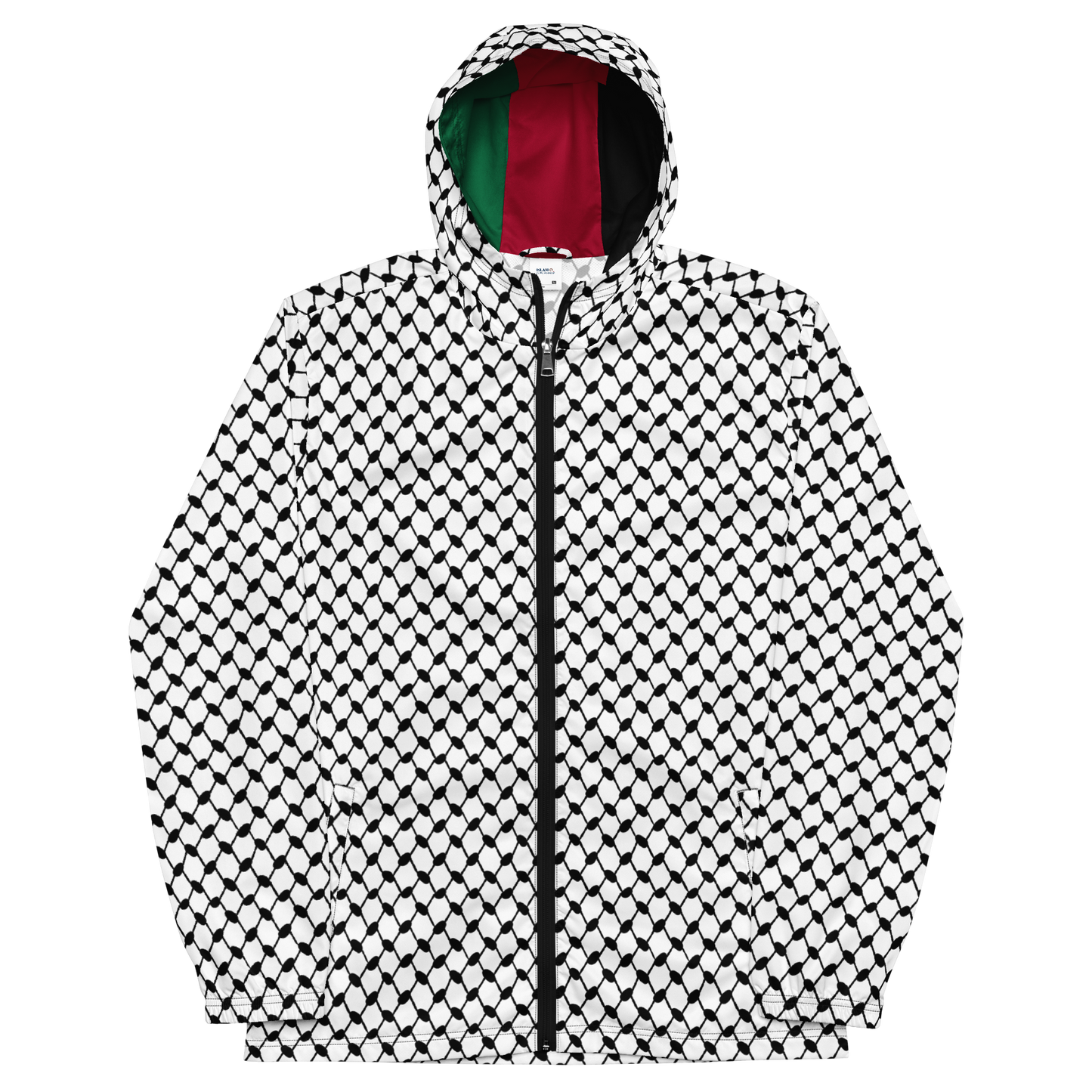 MEN’s Windbreaker Jacket - KUFIYAH WHITE - Black/Green/Red (Inner Lining)